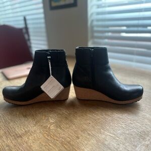 NWT Papillio by Birkenstock Ebba Leather Black Wedge Ankle Boots